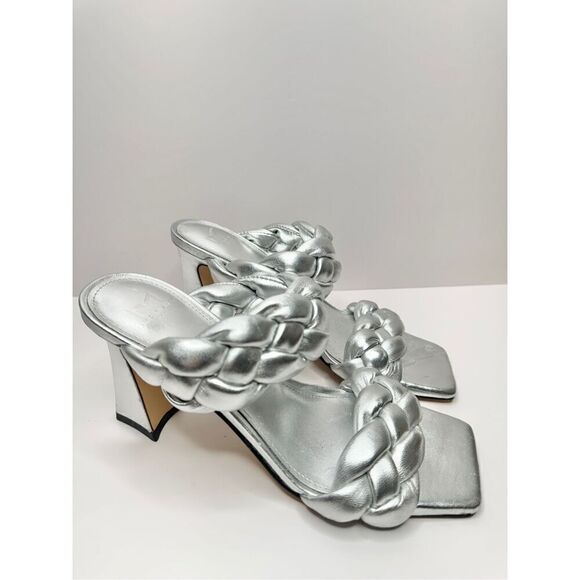 Marc Fisher Sandals Womens Size 7 Leather Braided Square Toe Slip On Heels - Picture 2 of 10